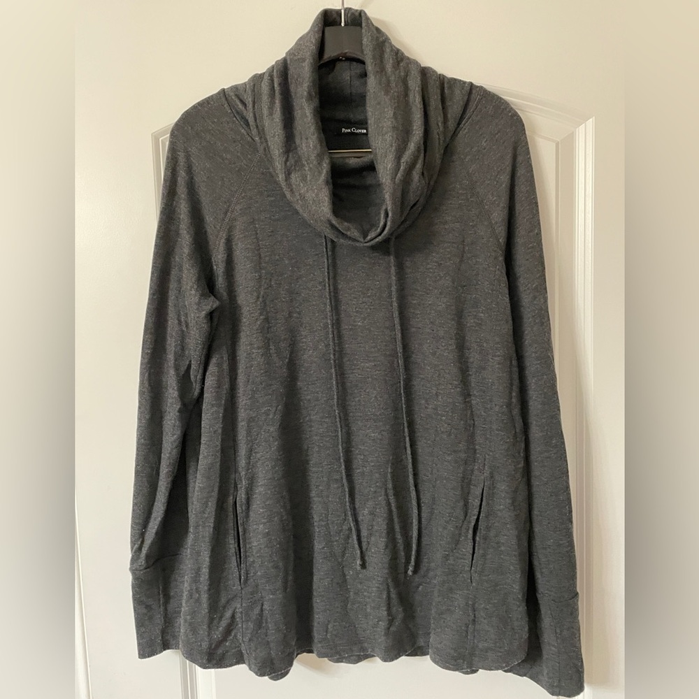 Pink Clover Ladies size XL Charcoal cowl neck sweater with pockets. Gently used.